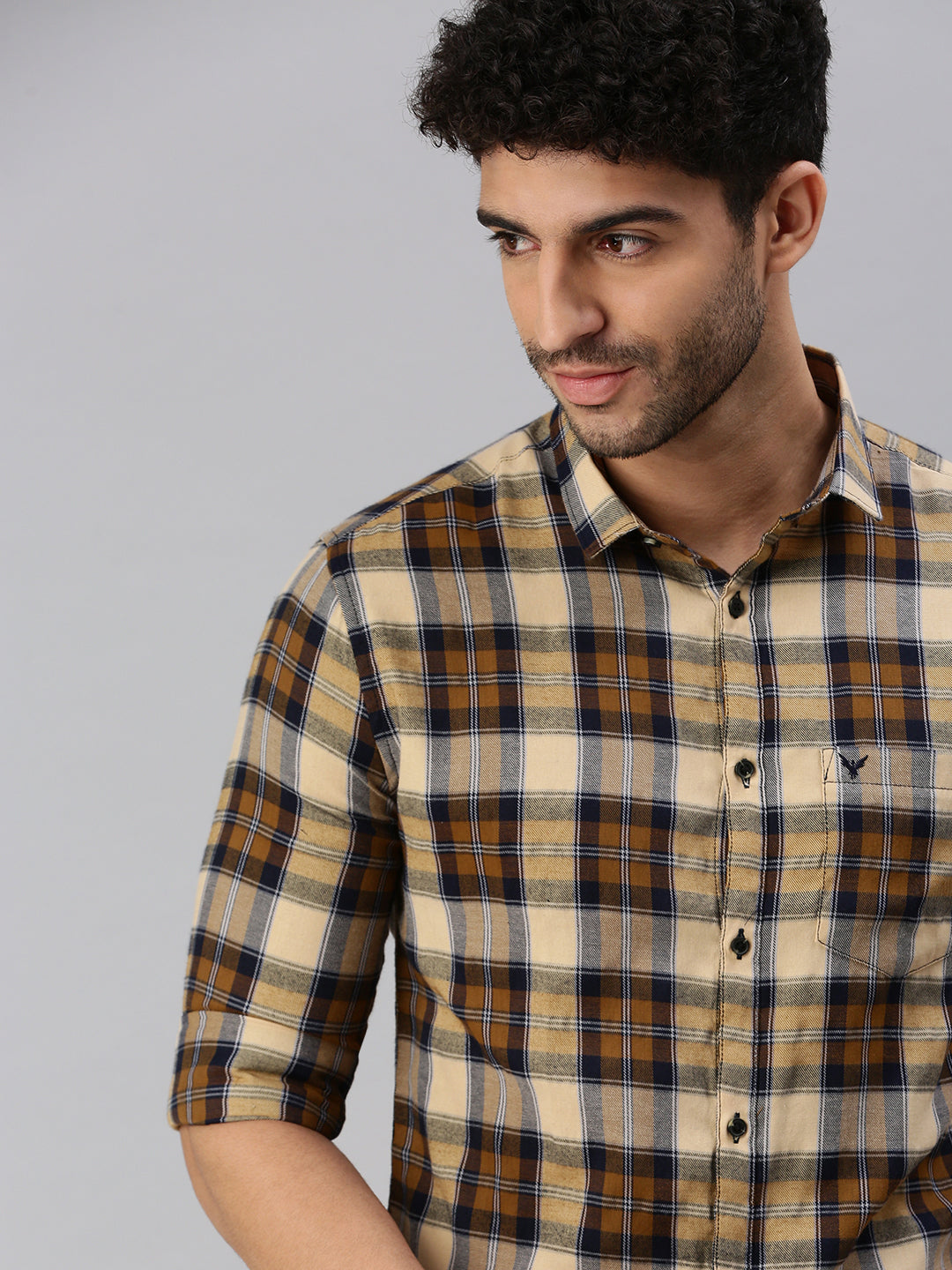 Men Brown Checked Casual Shirt