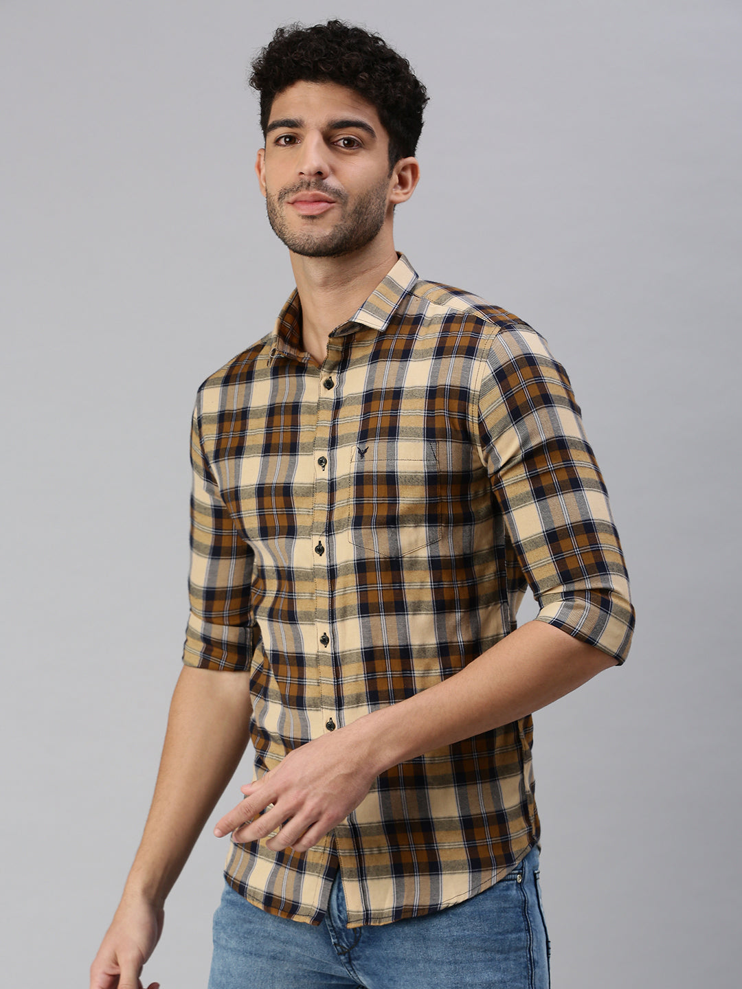 Men Brown Checked Casual Shirt