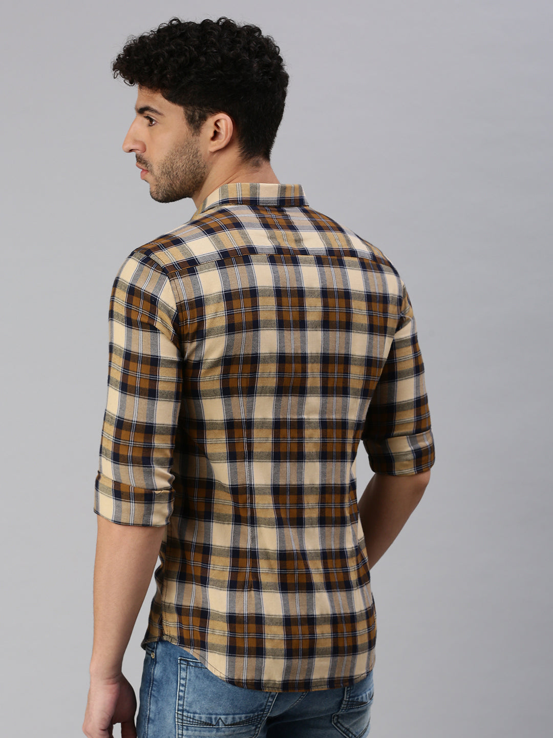 Men Brown Checked Casual Shirt