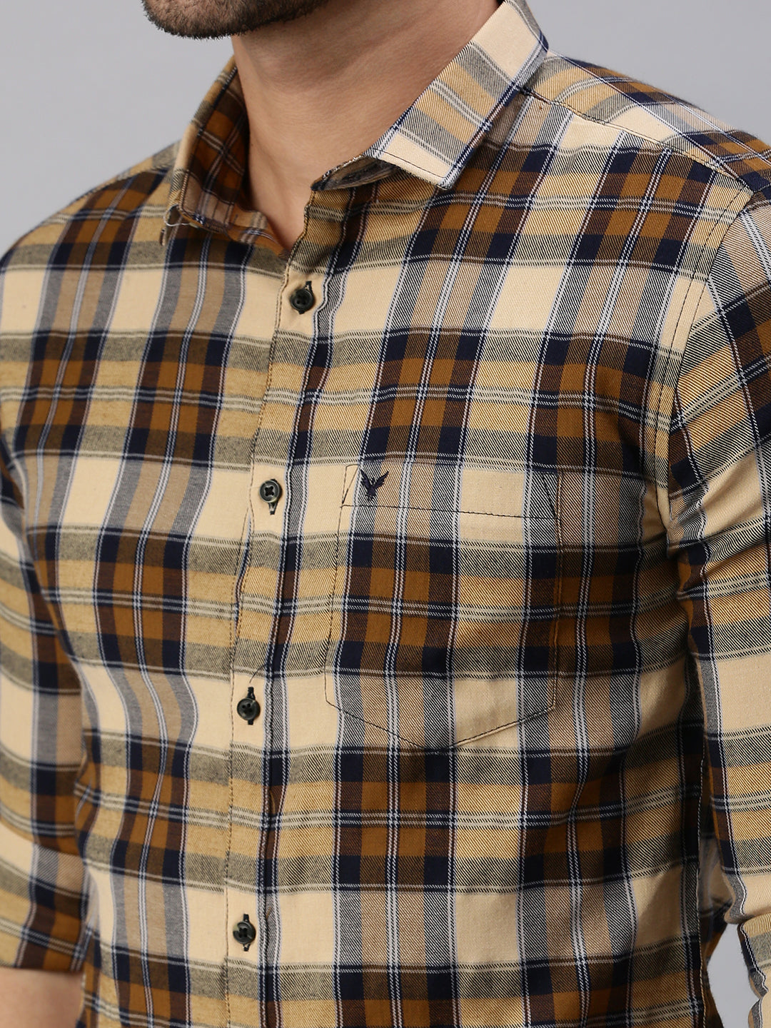 Men Brown Checked Casual Shirt