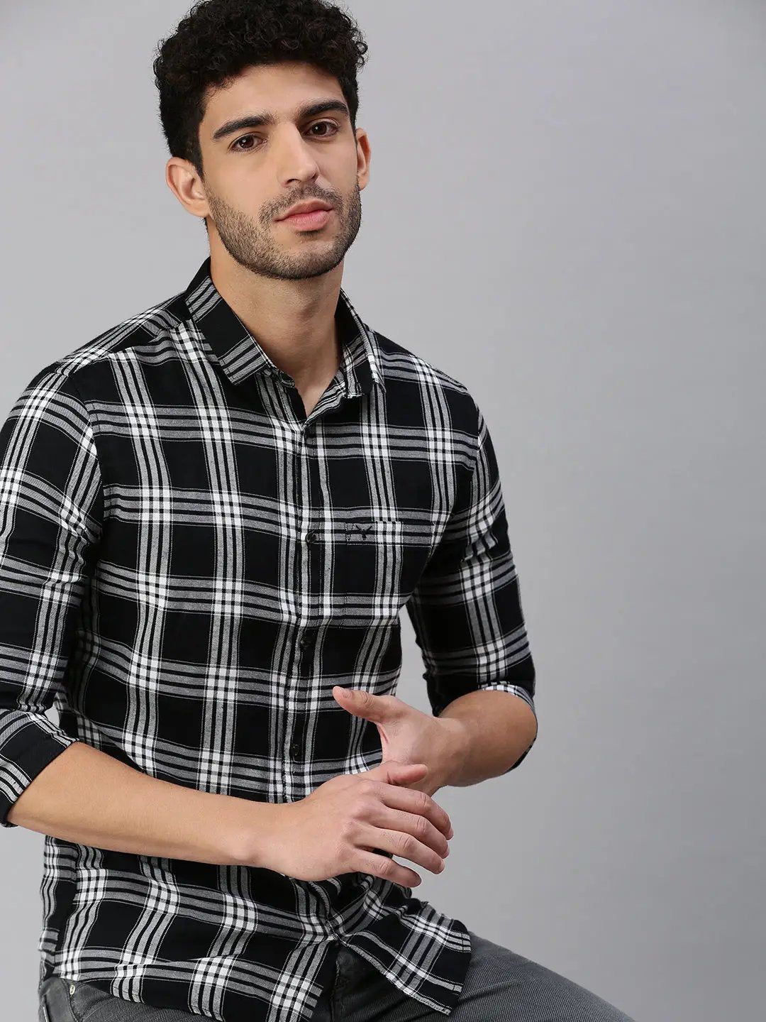 Men's Black Checked Casual Shirt