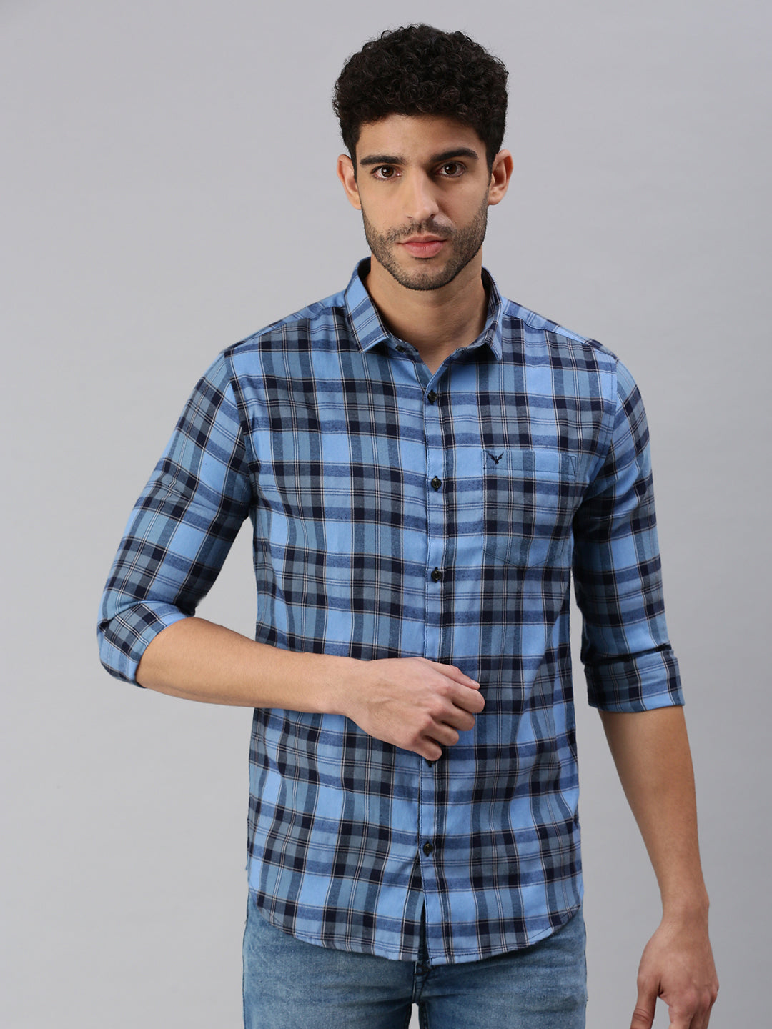 Men Blue Checked Casual Shirt