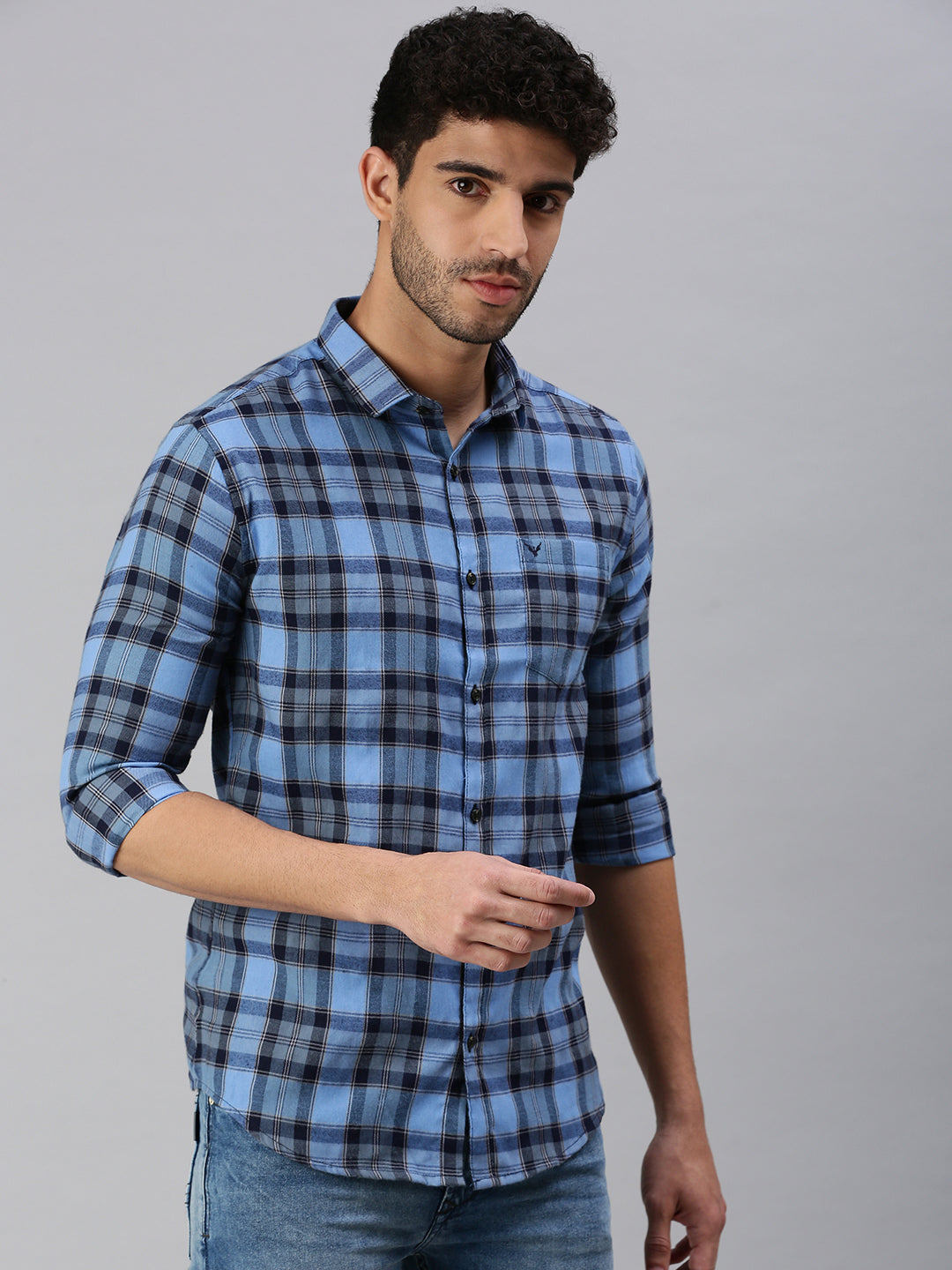 Men Blue Checked Casual Shirt