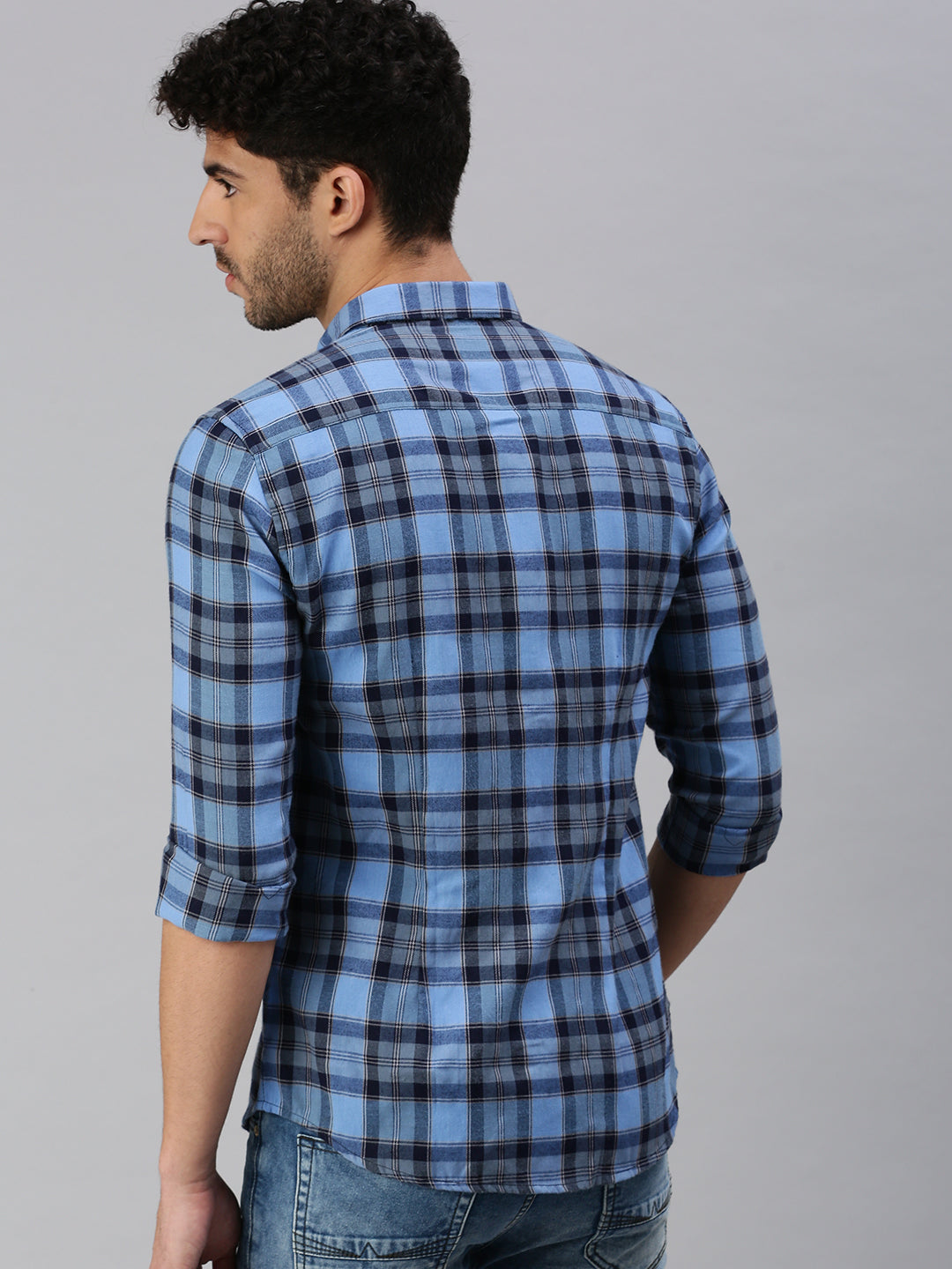 Men Blue Checked Casual Shirt