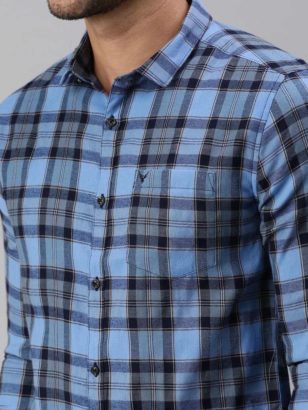 Men Blue Checked Casual Shirt