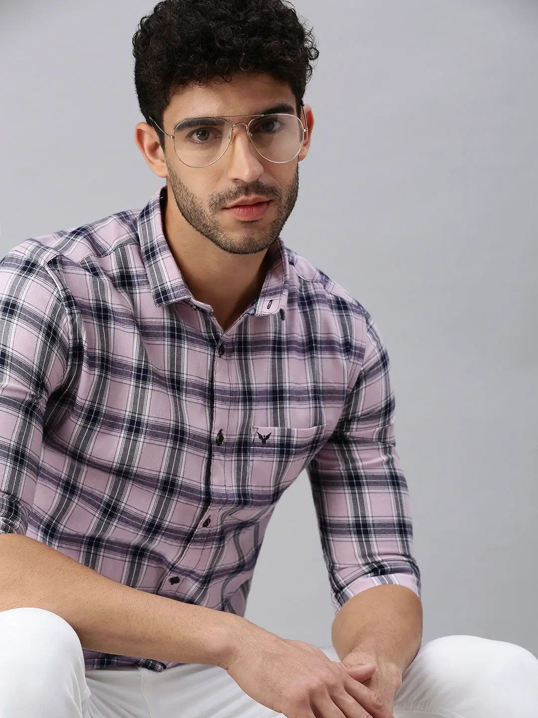 Men's Lavender Checked Casual Shirt