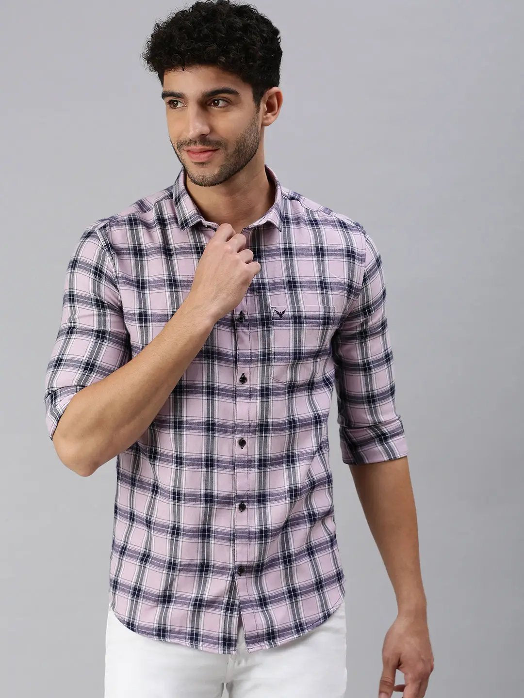 Men's Lavender Checked Casual Shirt