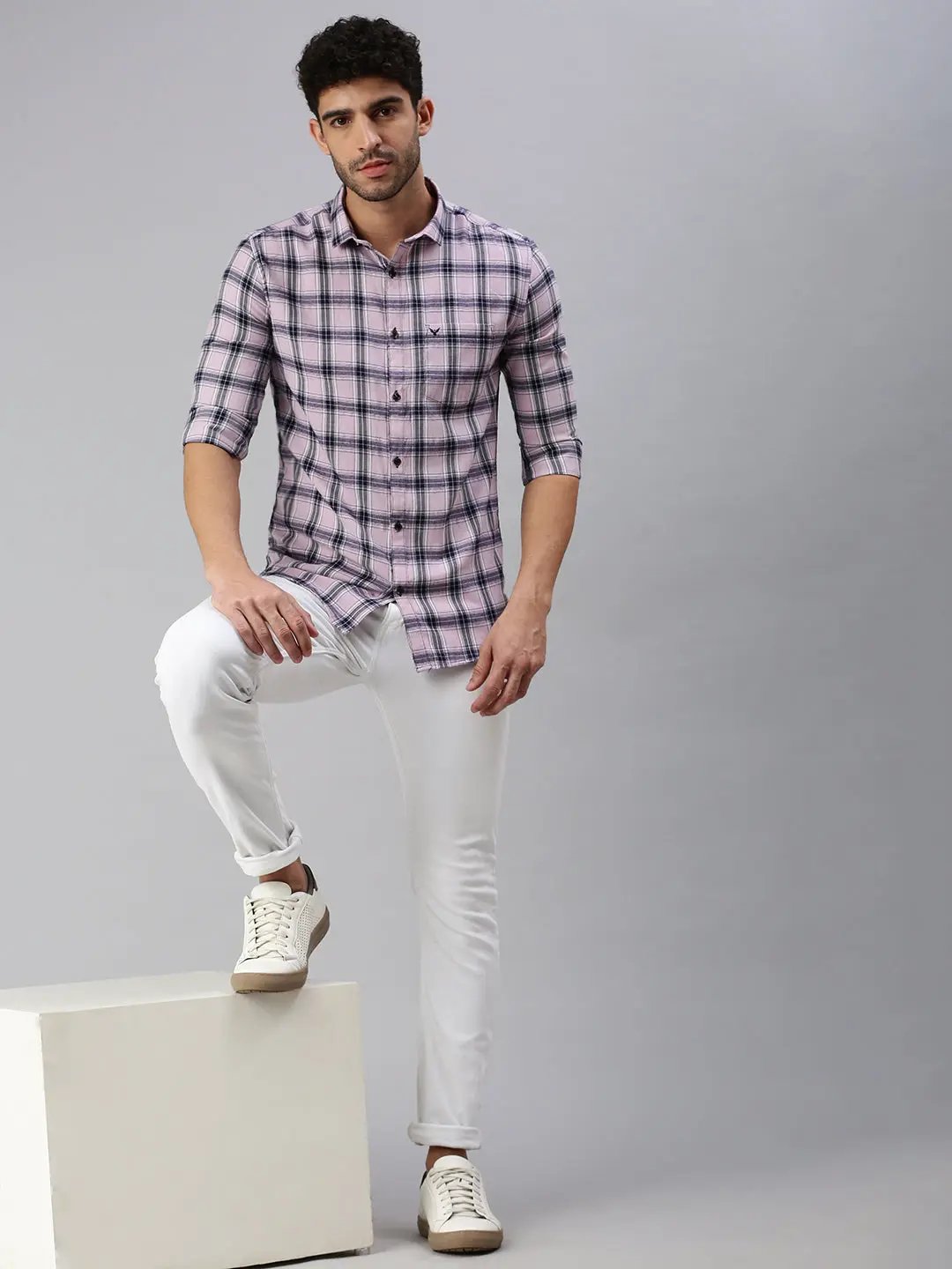 Men's Lavender Checked Casual Shirt