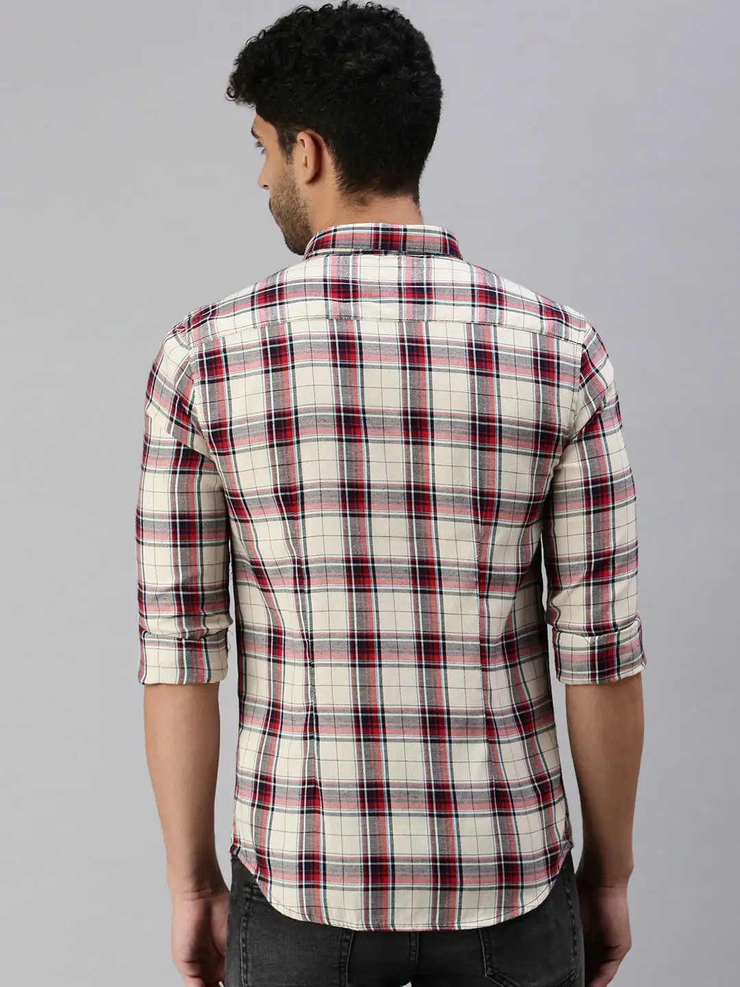 Men's Cream Checked Casual Shirt