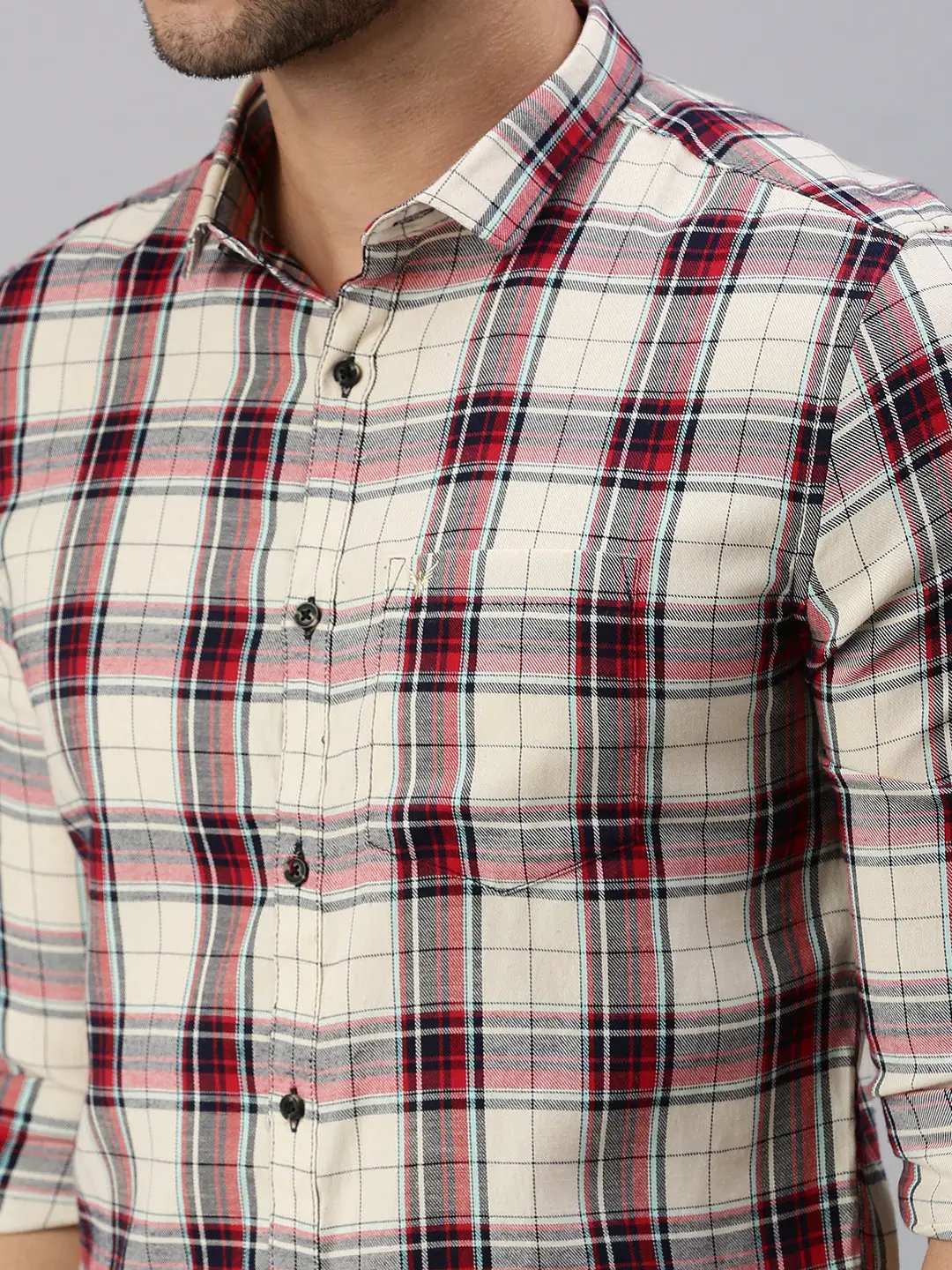 Men's Cream Checked Casual Shirt