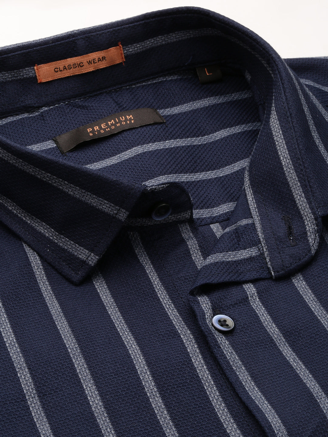 Men Navy Striped Casual Casual Shirts