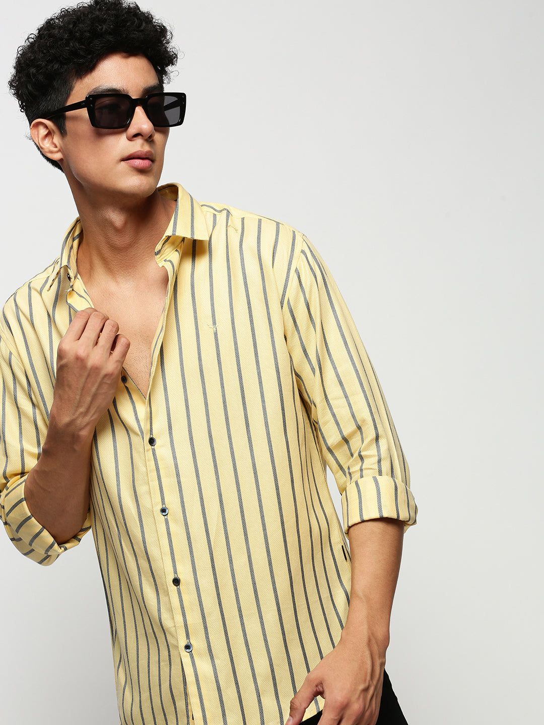 Men Yellow Striped Casual Casual Shirts