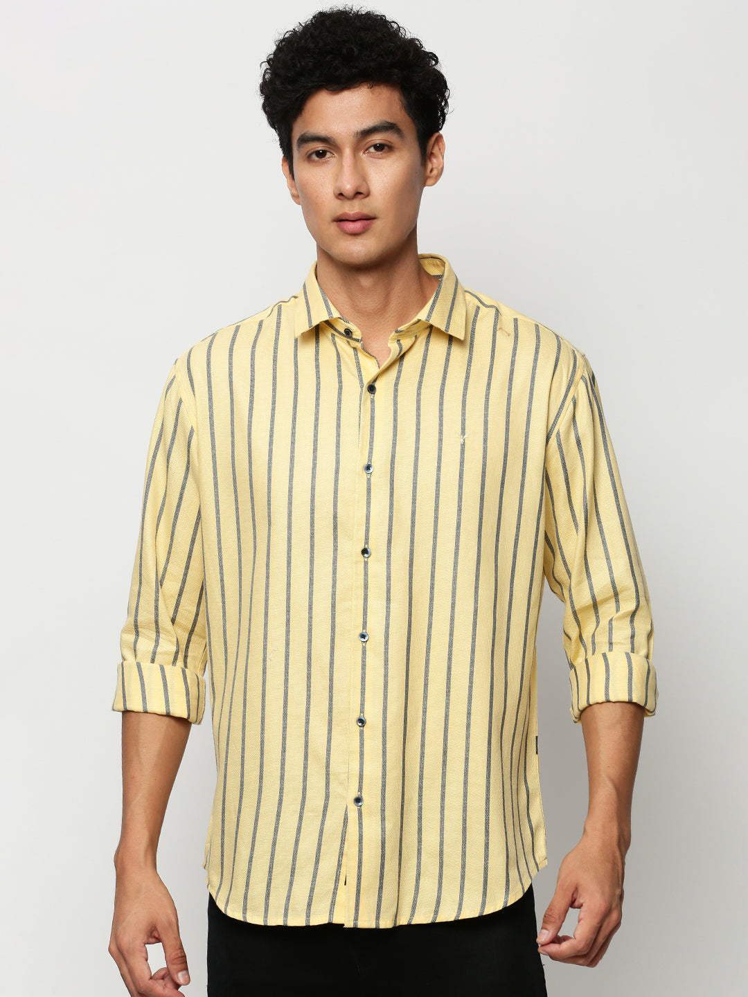 Men Yellow Striped Casual Casual Shirts