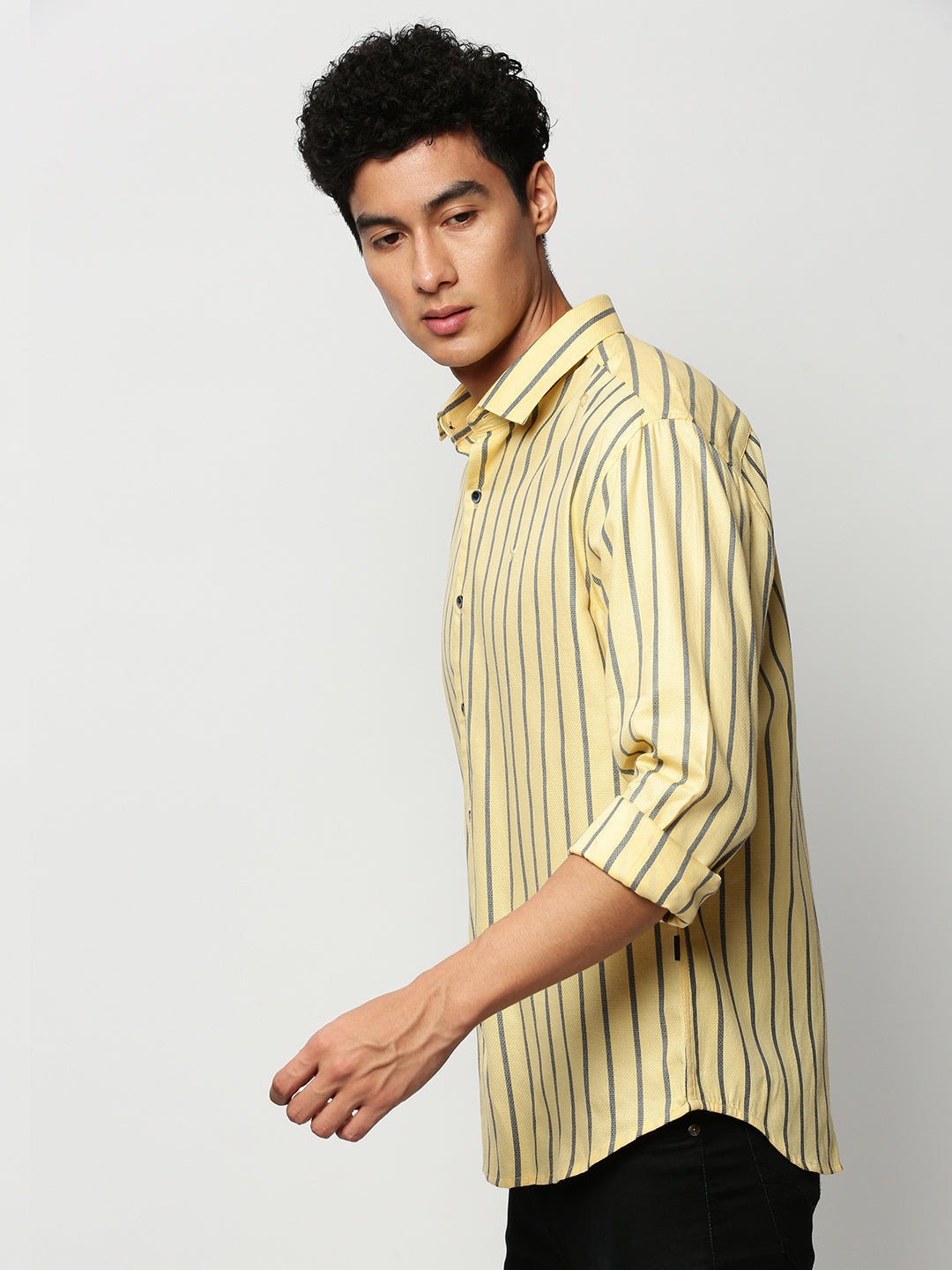 Men Yellow Striped Casual Casual Shirts