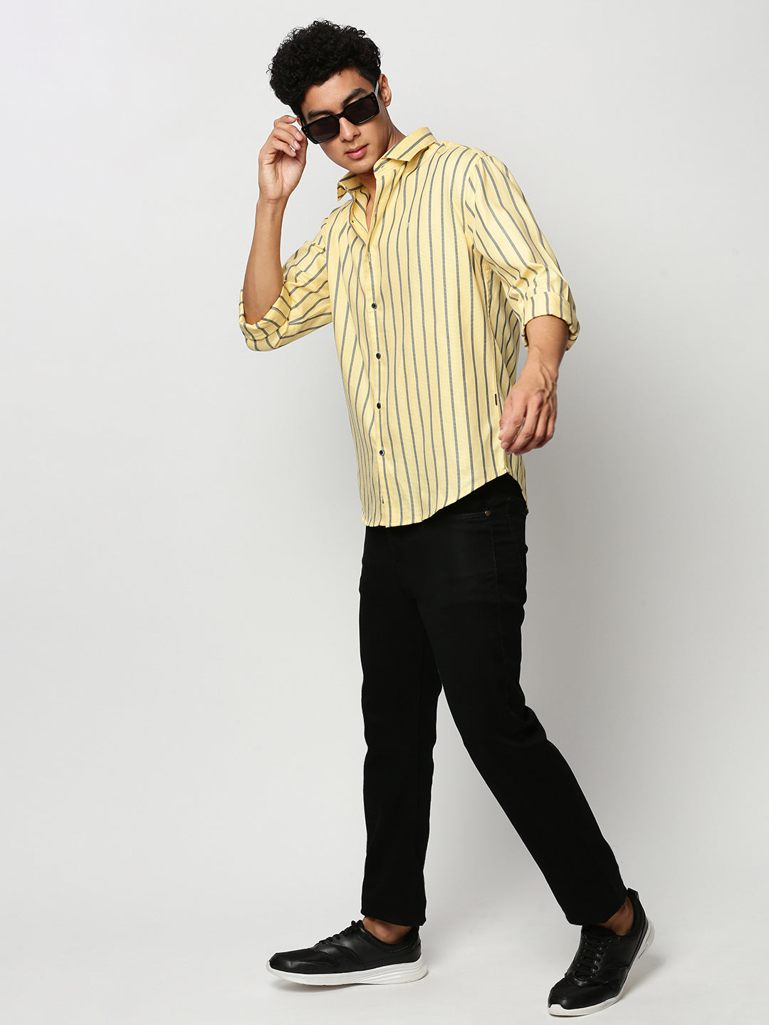 Men Yellow Striped Casual Casual Shirts