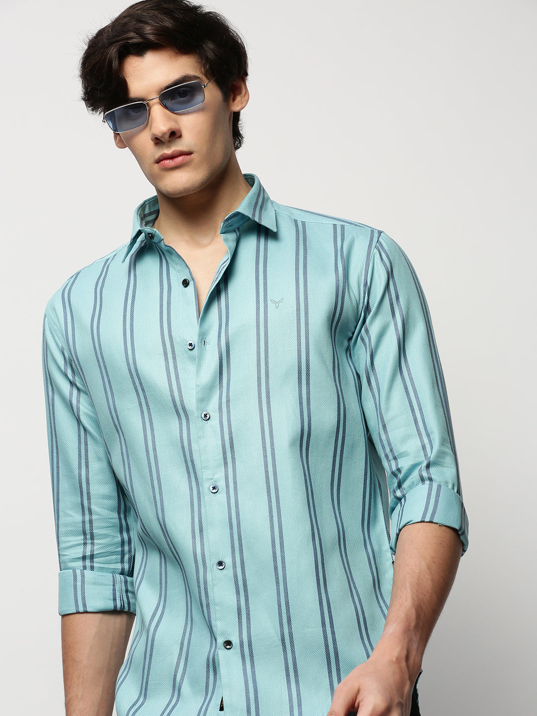 Men Blue Striped Casual Casual Shirts