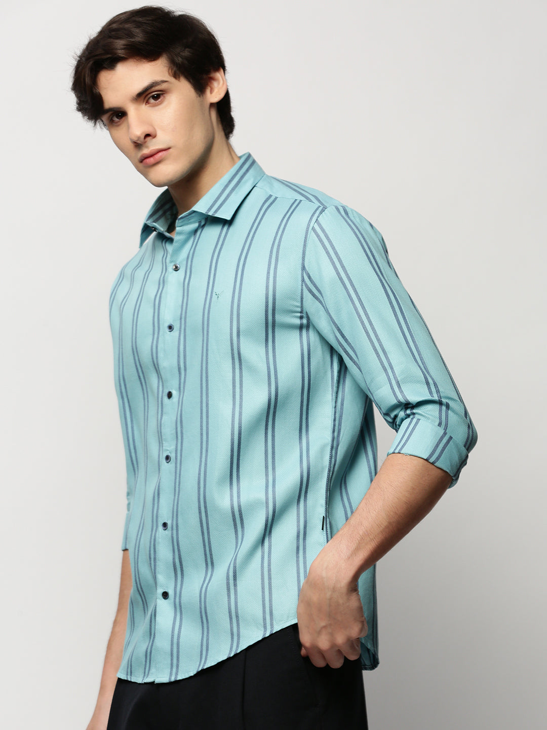 Men Blue Striped Casual Casual Shirts