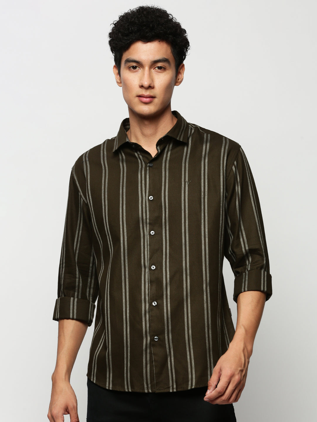 Men Green Striped Casual Casual Shirts