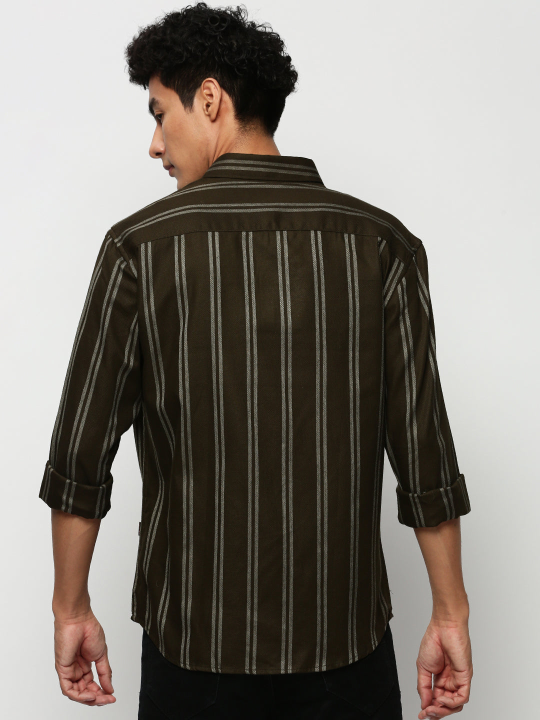 Men Green Striped Casual Casual Shirts