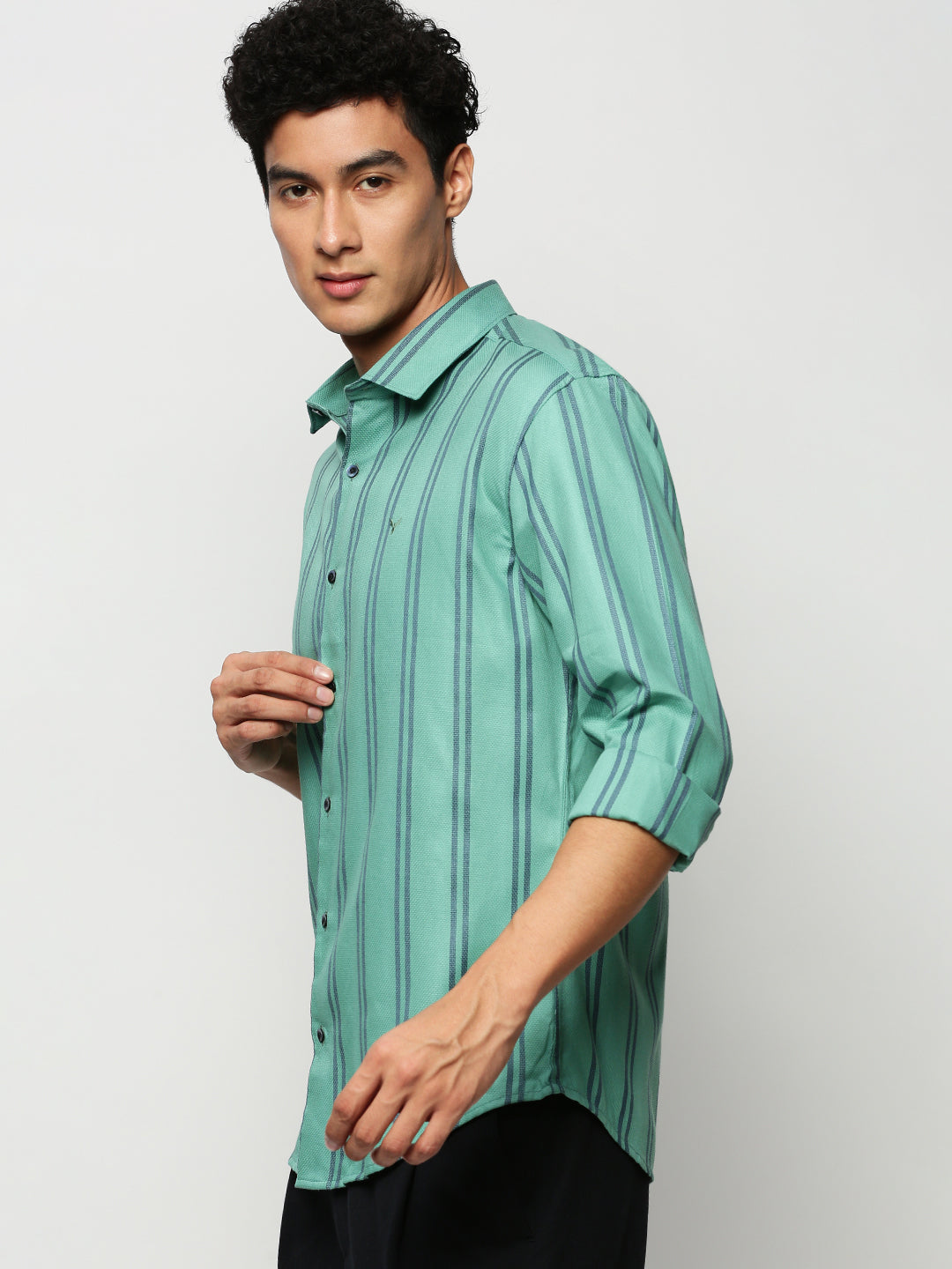 Men Green Striped Casual Casual Shirts