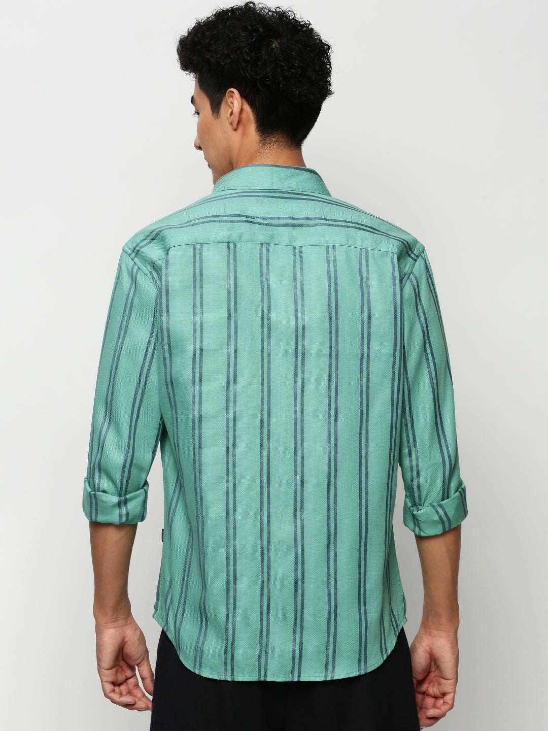 Men Green Striped Casual Casual Shirts