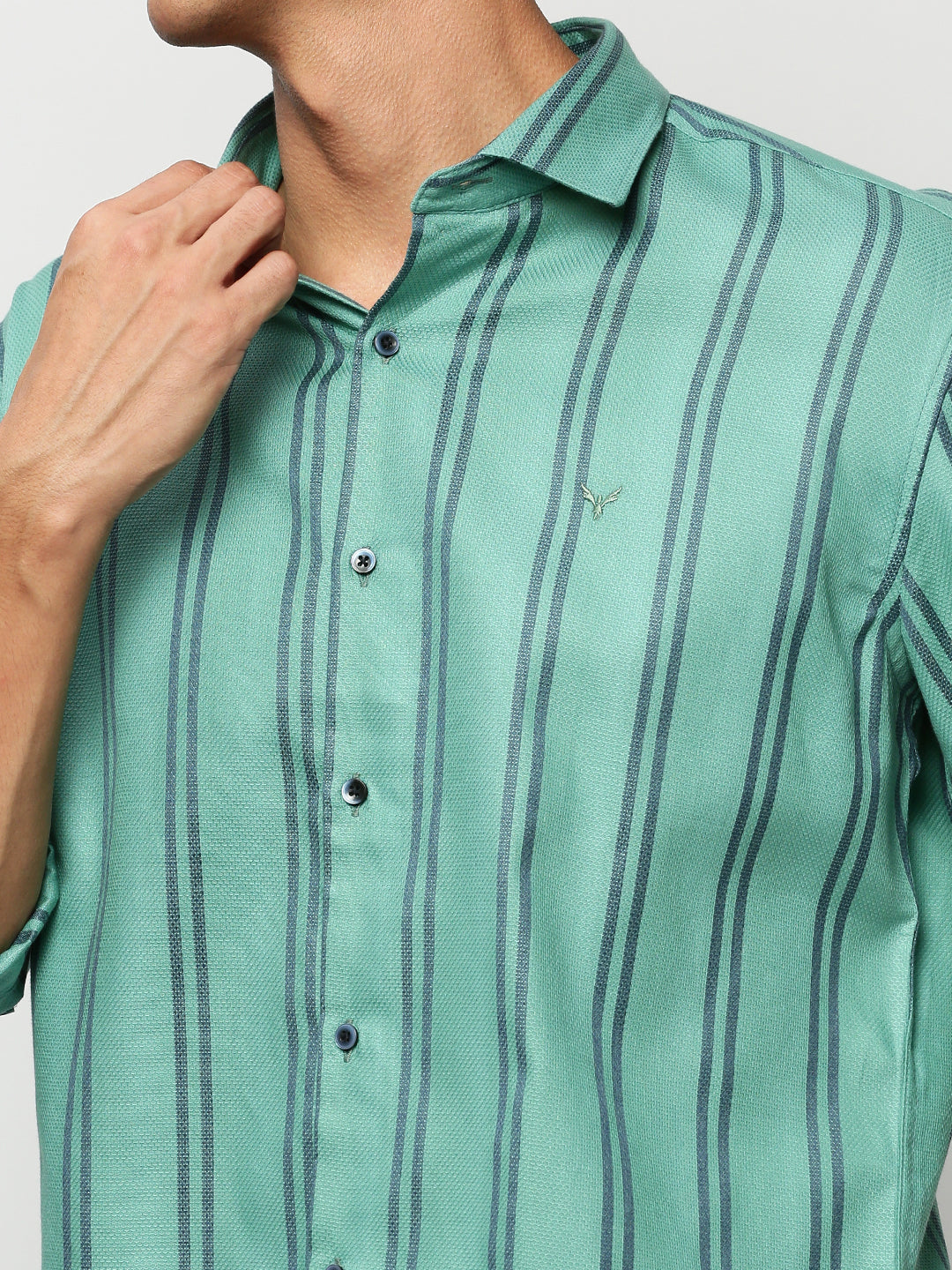 Men Green Striped Casual Casual Shirts