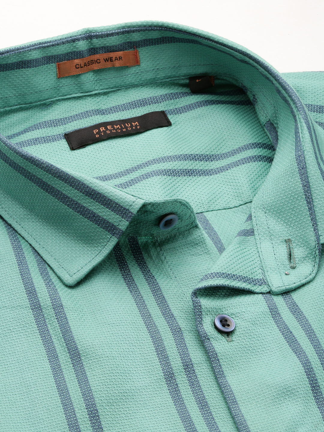 Men Green Striped Casual Casual Shirts