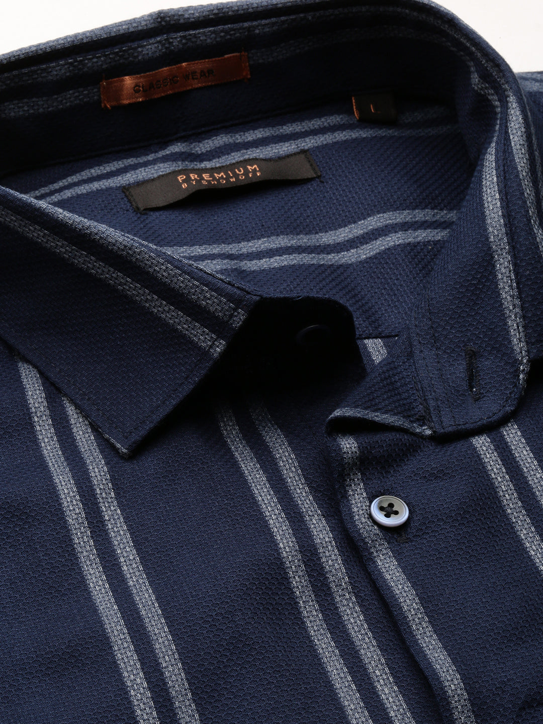 Men Navy Striped Casual Casual Shirts