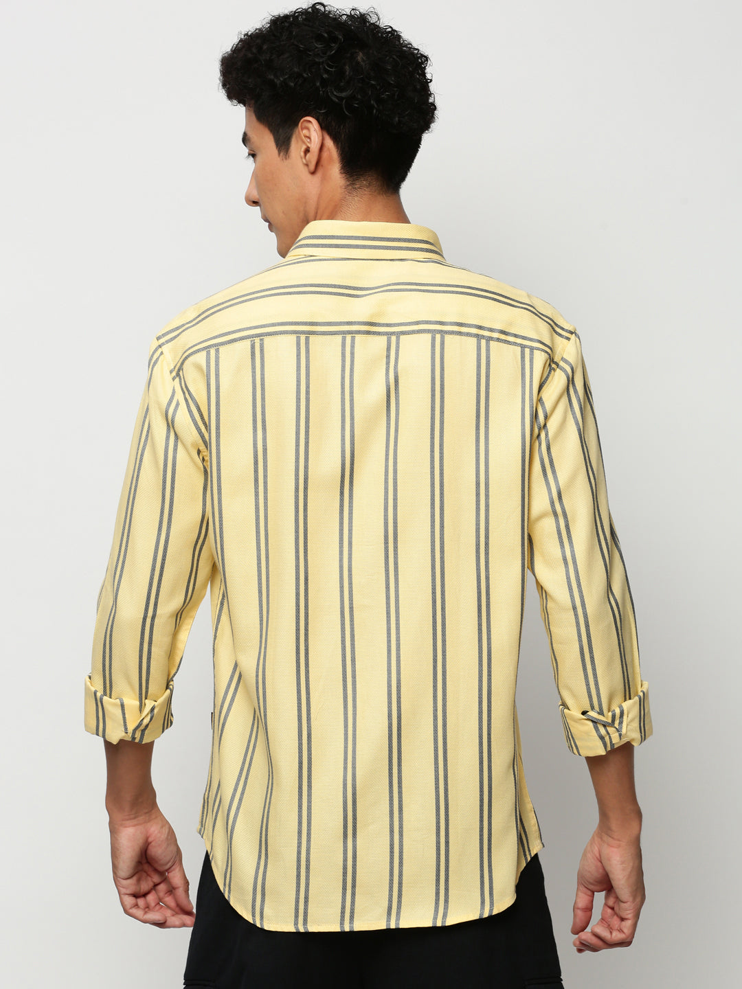 Men Yellow Striped Casual Casual Shirts