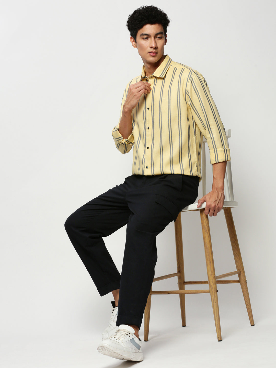 Men Yellow Striped Casual Casual Shirts