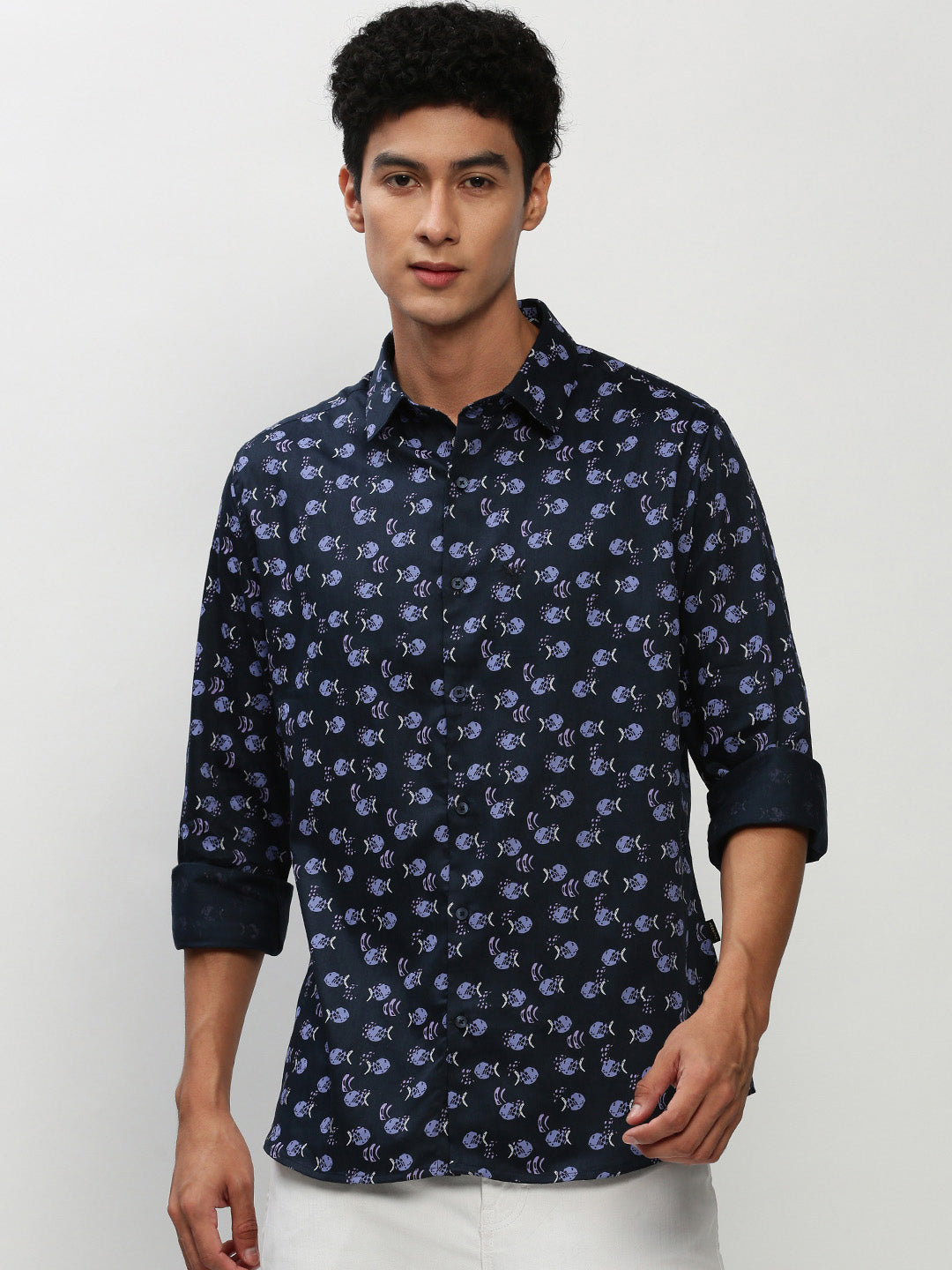 Men Navy Printed Casual Casual Shirts