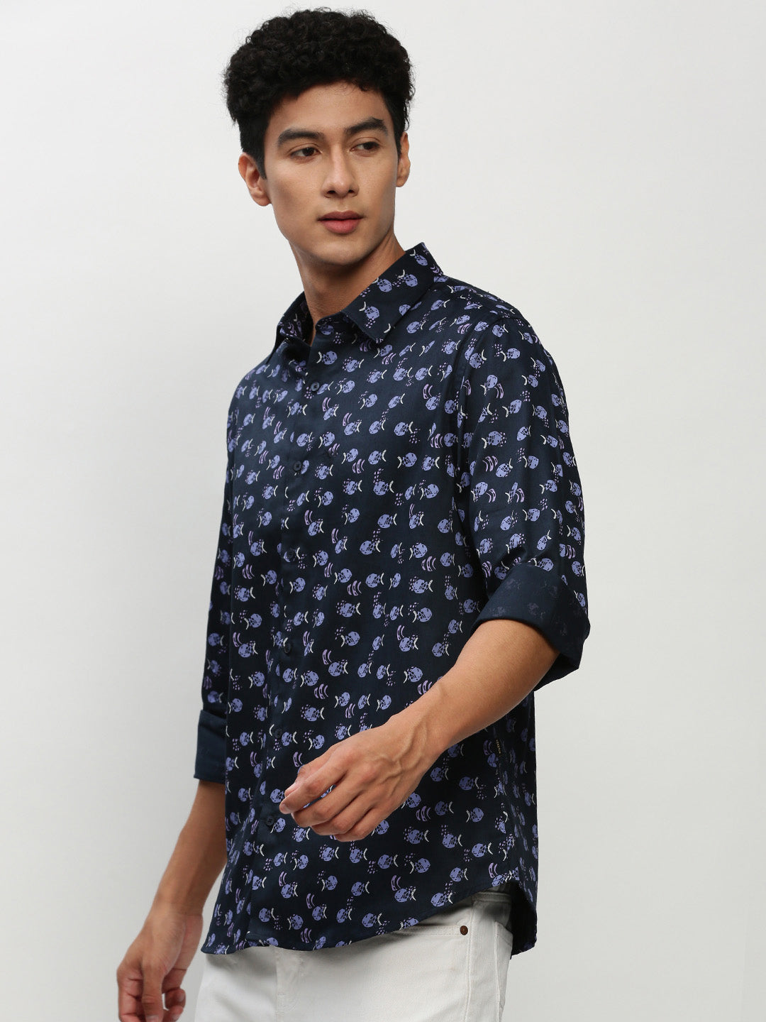 Men Navy Printed Casual Casual Shirts