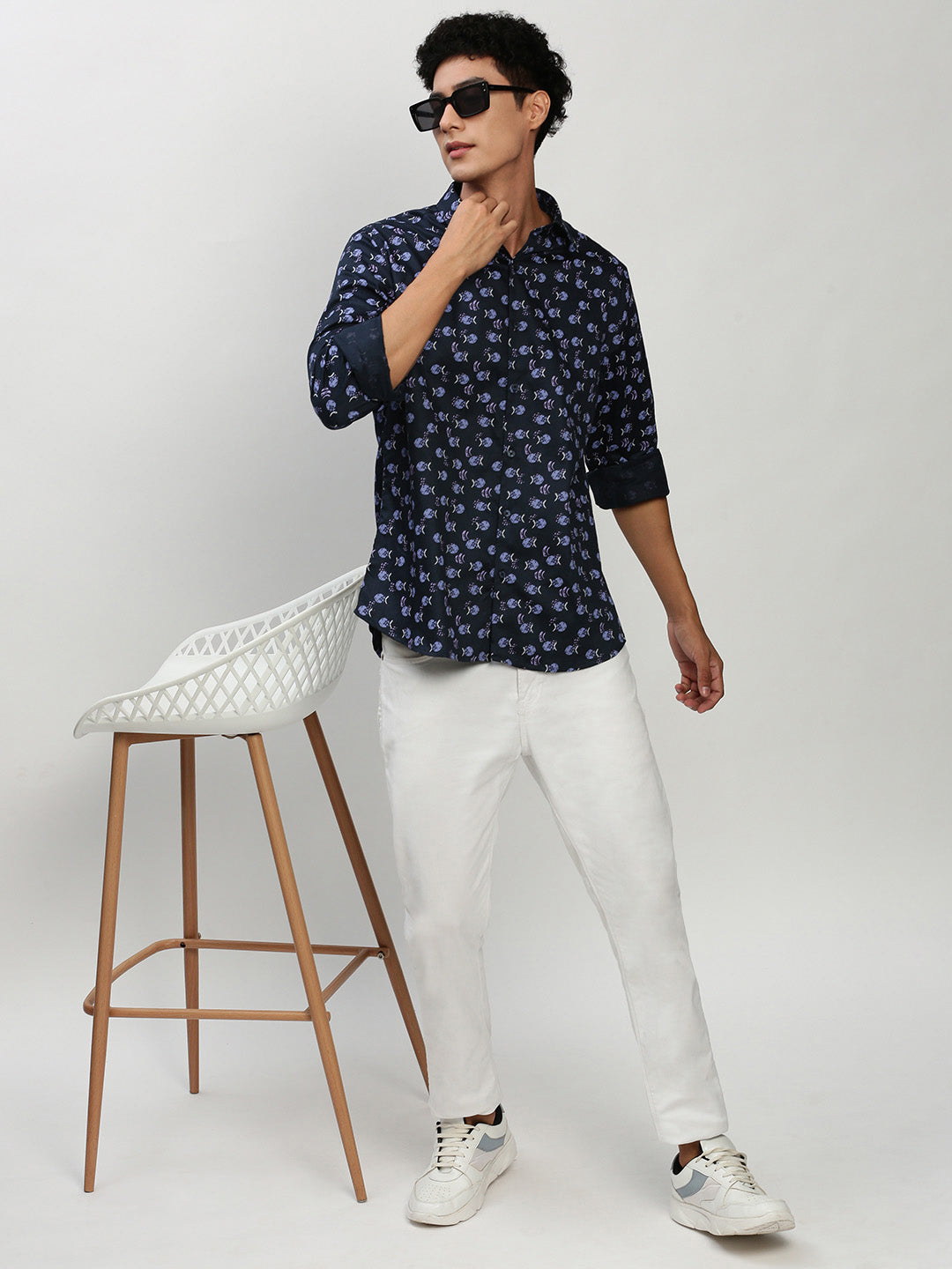 Men Navy Printed Casual Casual Shirts