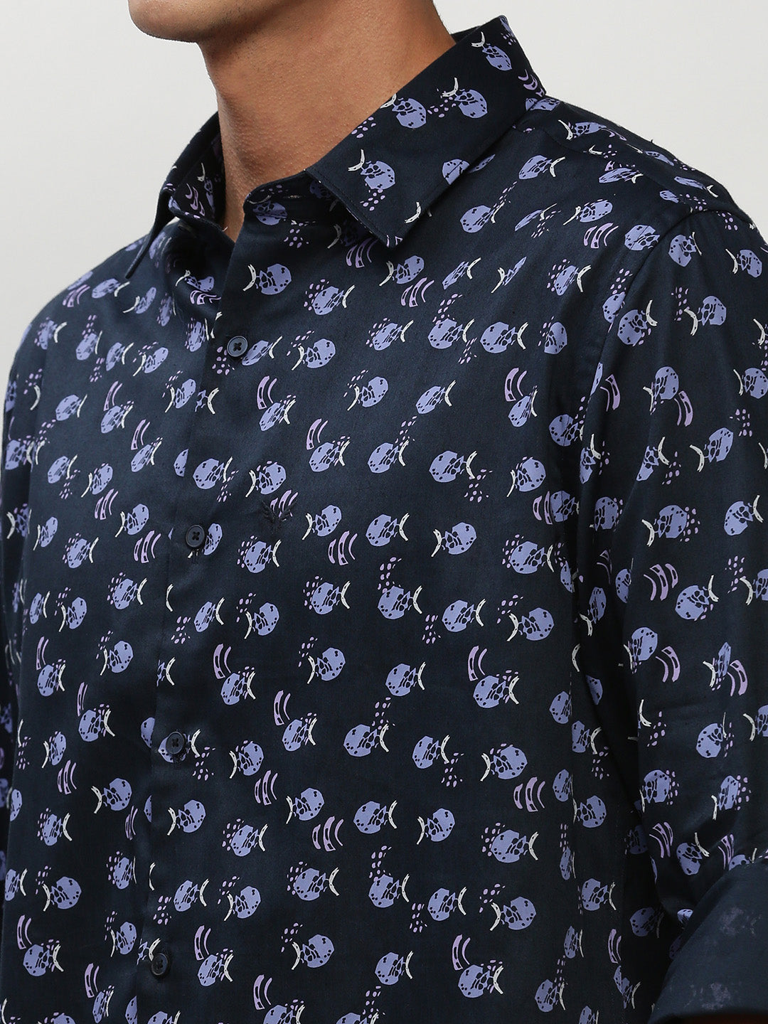 Men Navy Printed Casual Casual Shirts