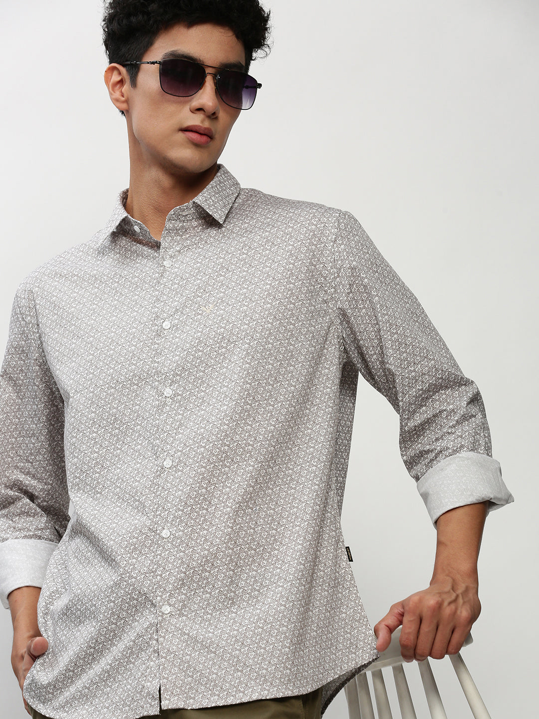 Men White Printed Casual Casual Shirts