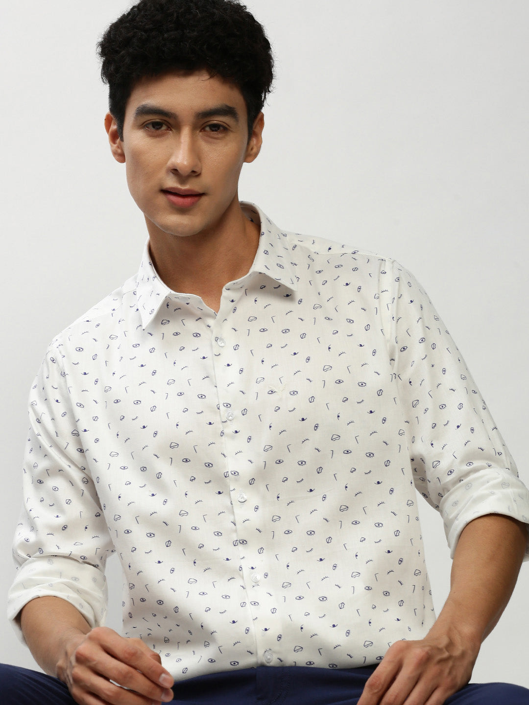 Men White Printed Casual Casual Shirts