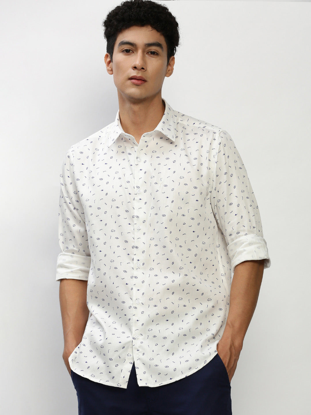 Men White Printed Casual Casual Shirts