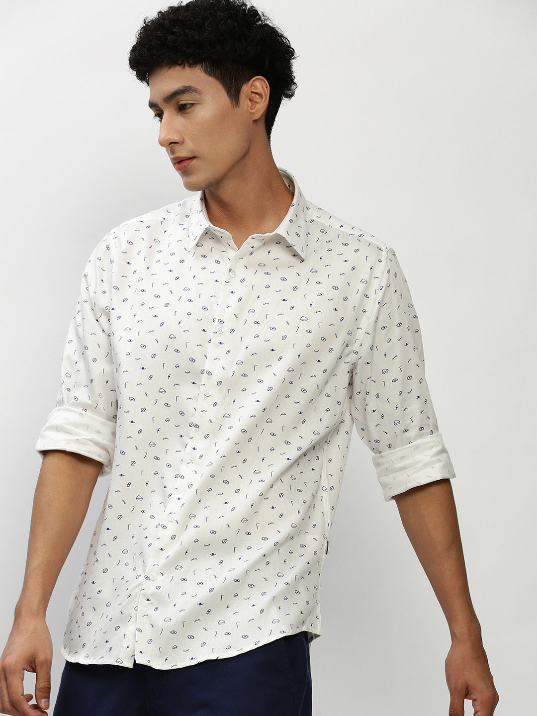 Men White Printed Casual Casual Shirts