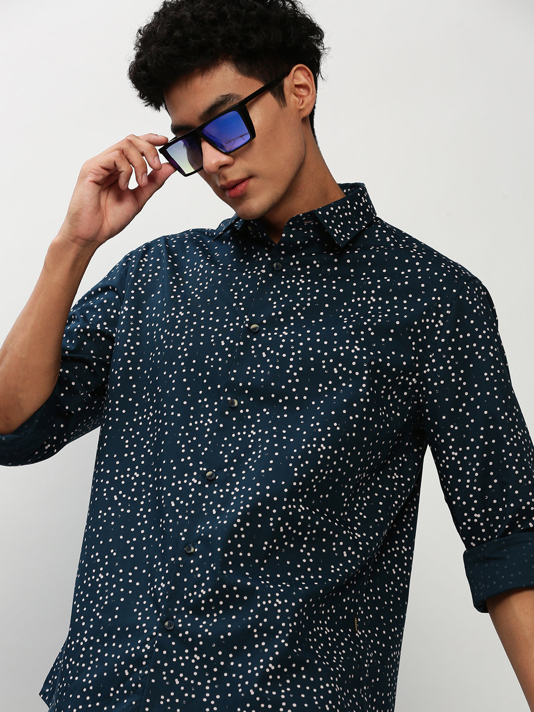 Men Teal Printed Casual Casual Shirts