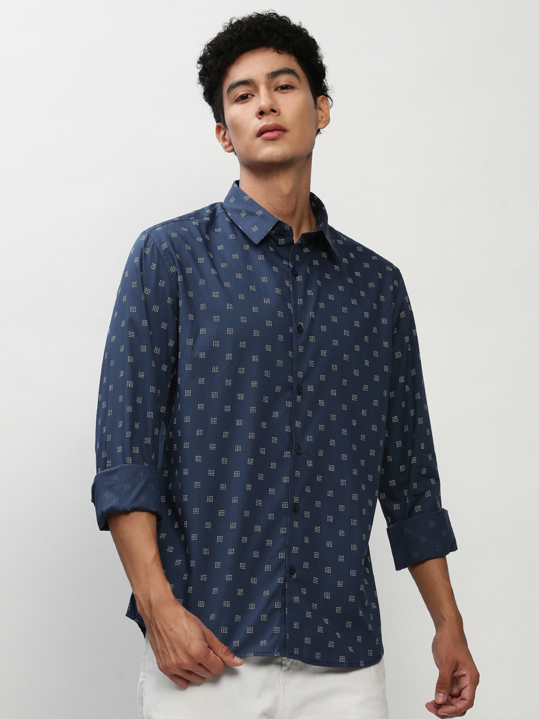 Men Navy Printed Casual Casual Shirts