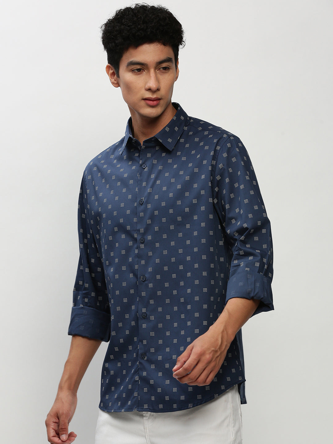 Men Navy Printed Casual Casual Shirts