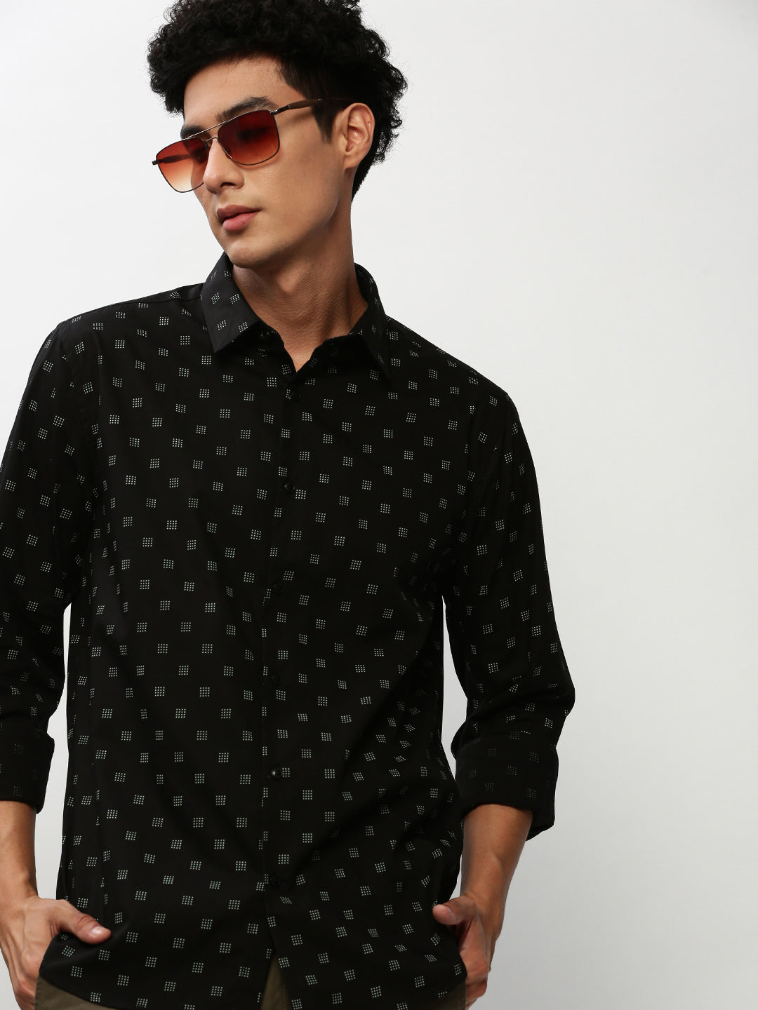 Men Black Printed Casual Casual Shirts