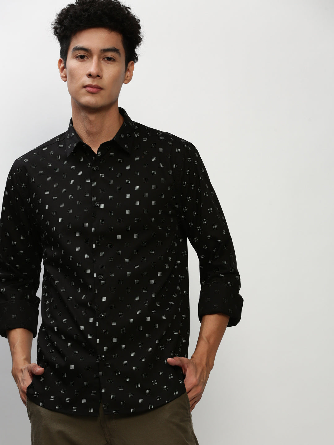 Men Black Printed Casual Casual Shirts