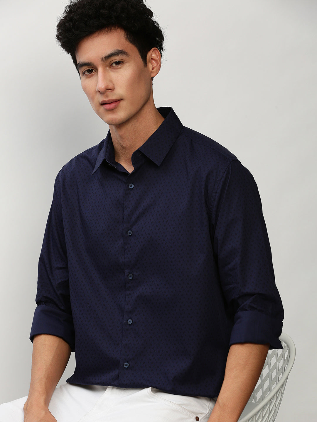 Men Navy Printed Casual Casual Shirts