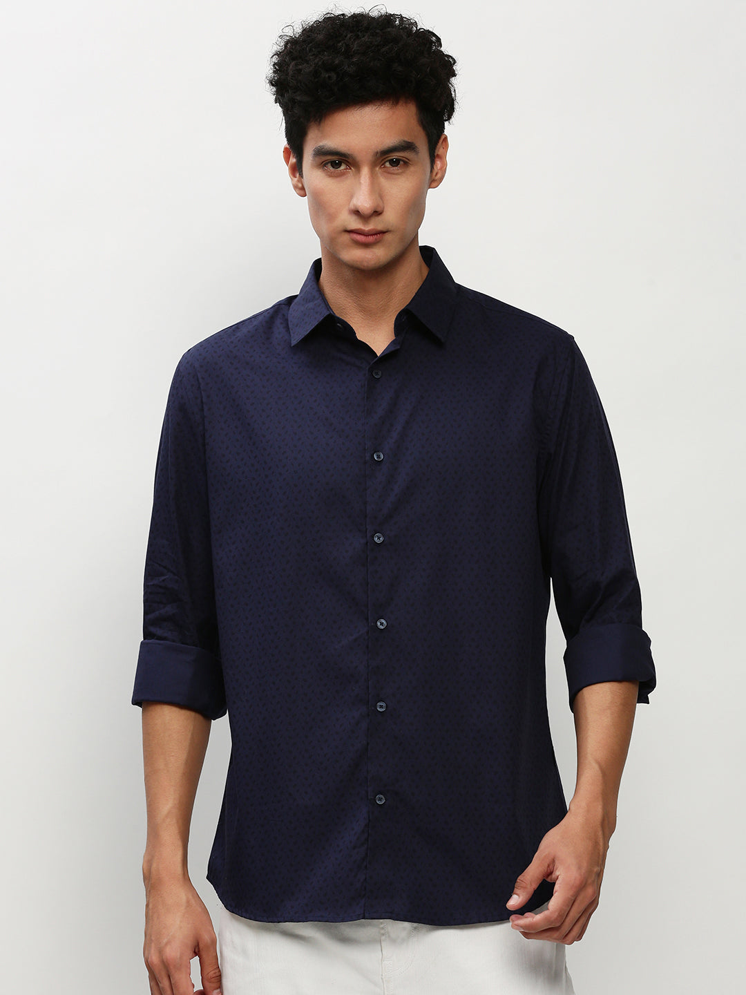 Men Navy Printed Casual Casual Shirts