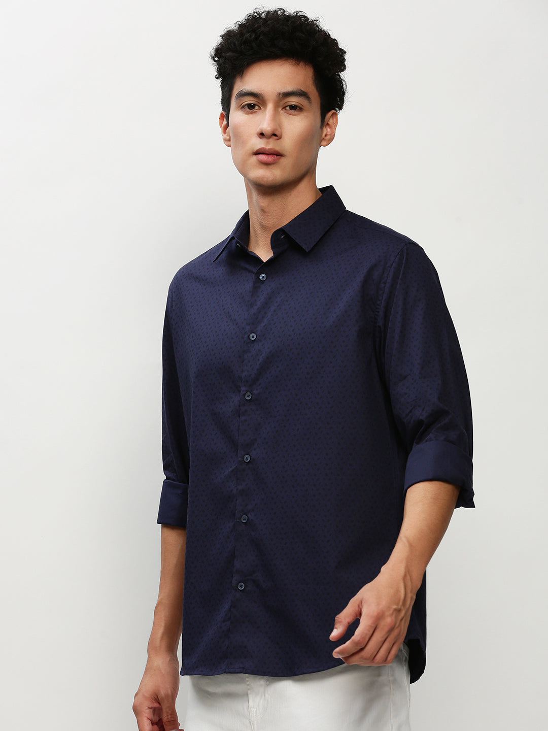 Men Navy Printed Casual Casual Shirts