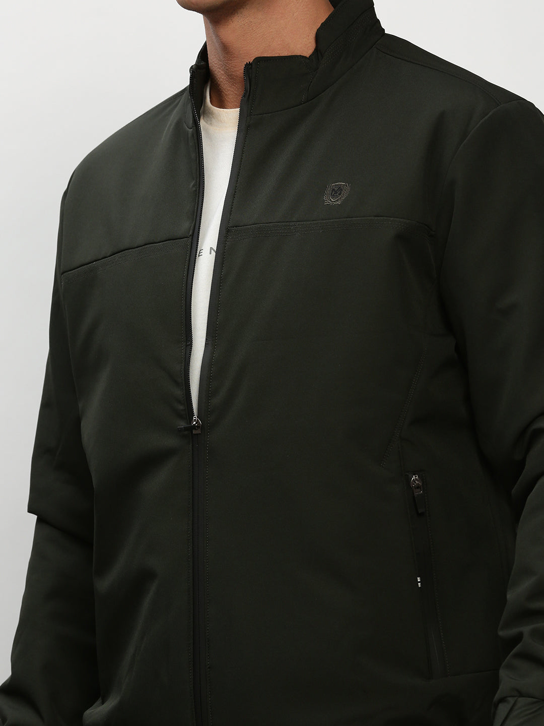 Men Green Solid Casual Bomber Jackets