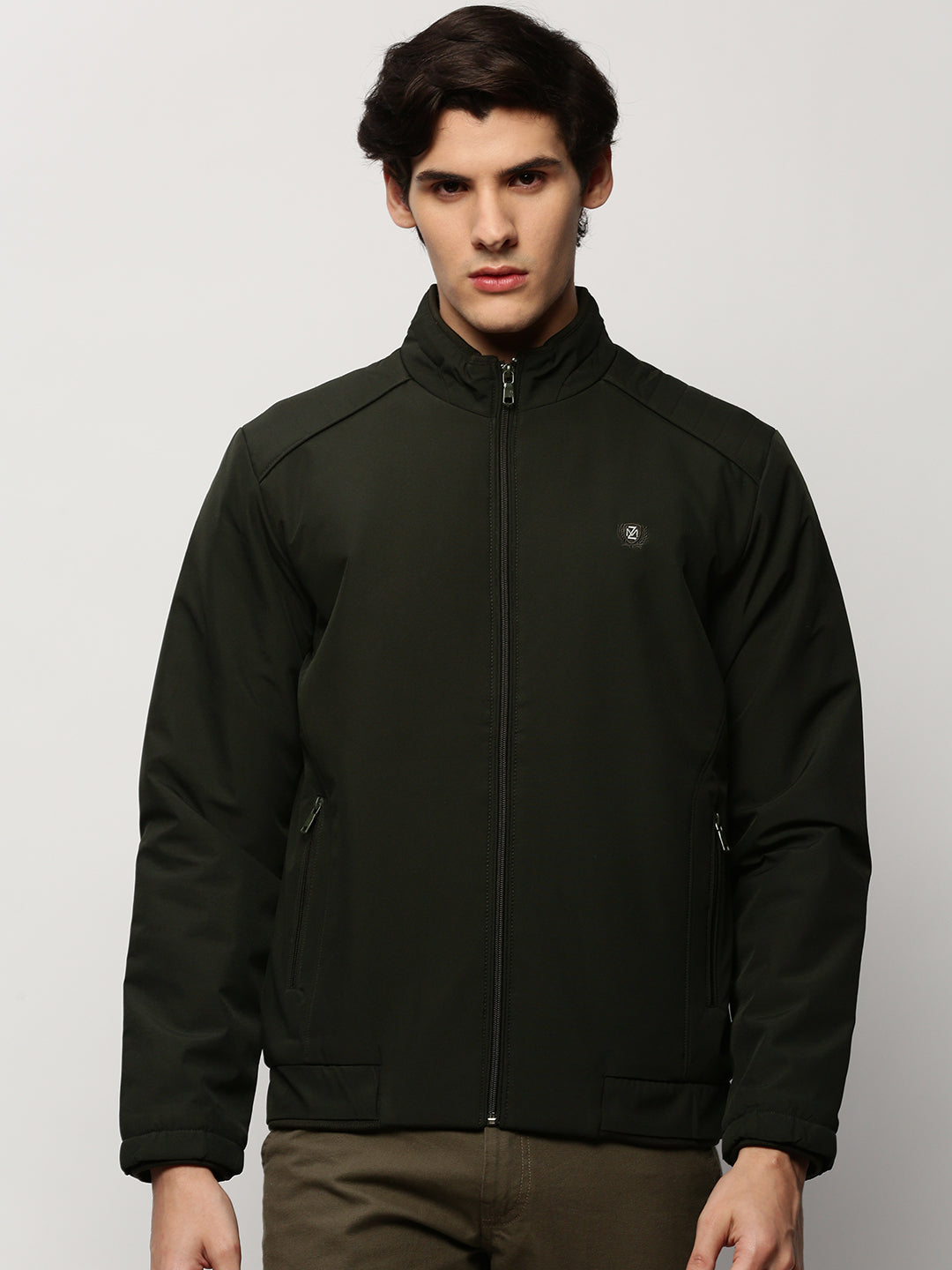 Men Green Solid Casual Bomber Jackets