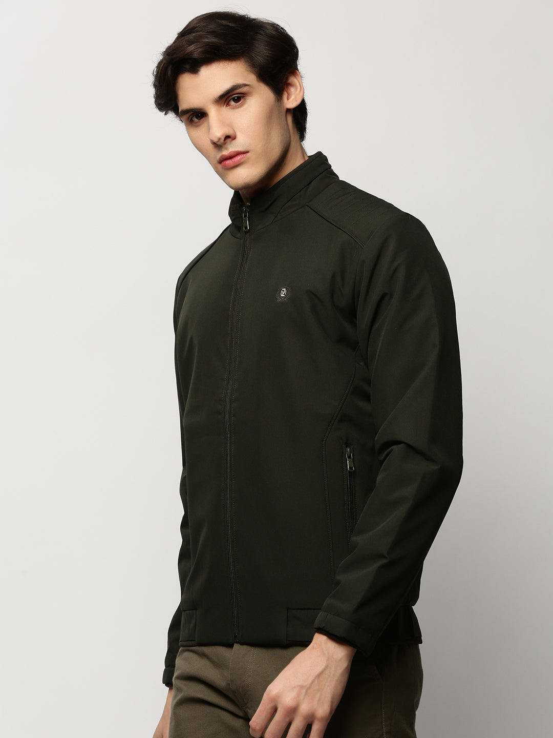 Men Green Solid Casual Bomber Jackets