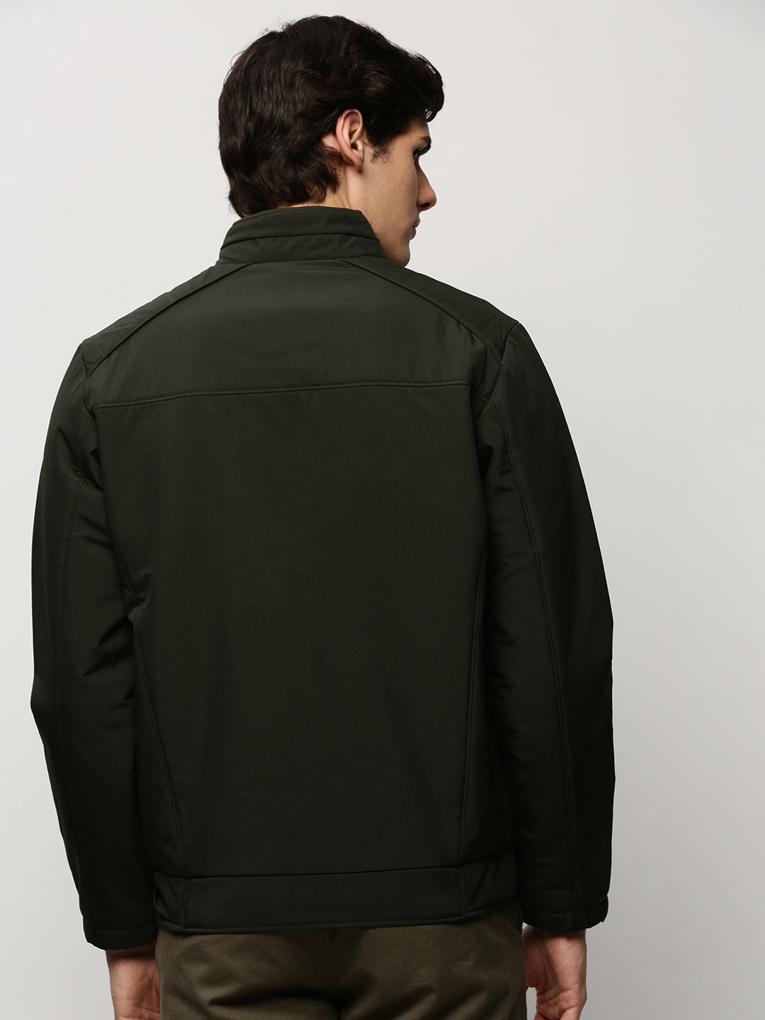 Men Green Solid Casual Bomber Jackets